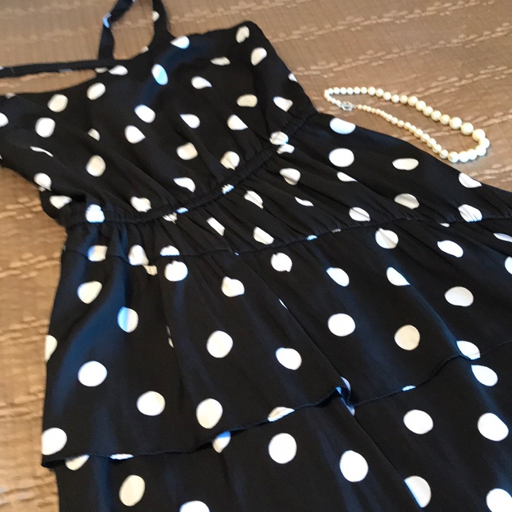Halloween Costume Retro Pinup Polka Dots Cocktail Dress Tiered Dotted w/ Ruffles
